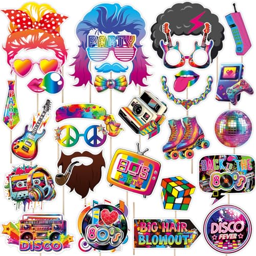 80s Photo Booth Props, Tumwisk 30PCS 80s Party Decorations, Back to 1980s Birthday Photo Booth Props，Funny Selfie Props fo...