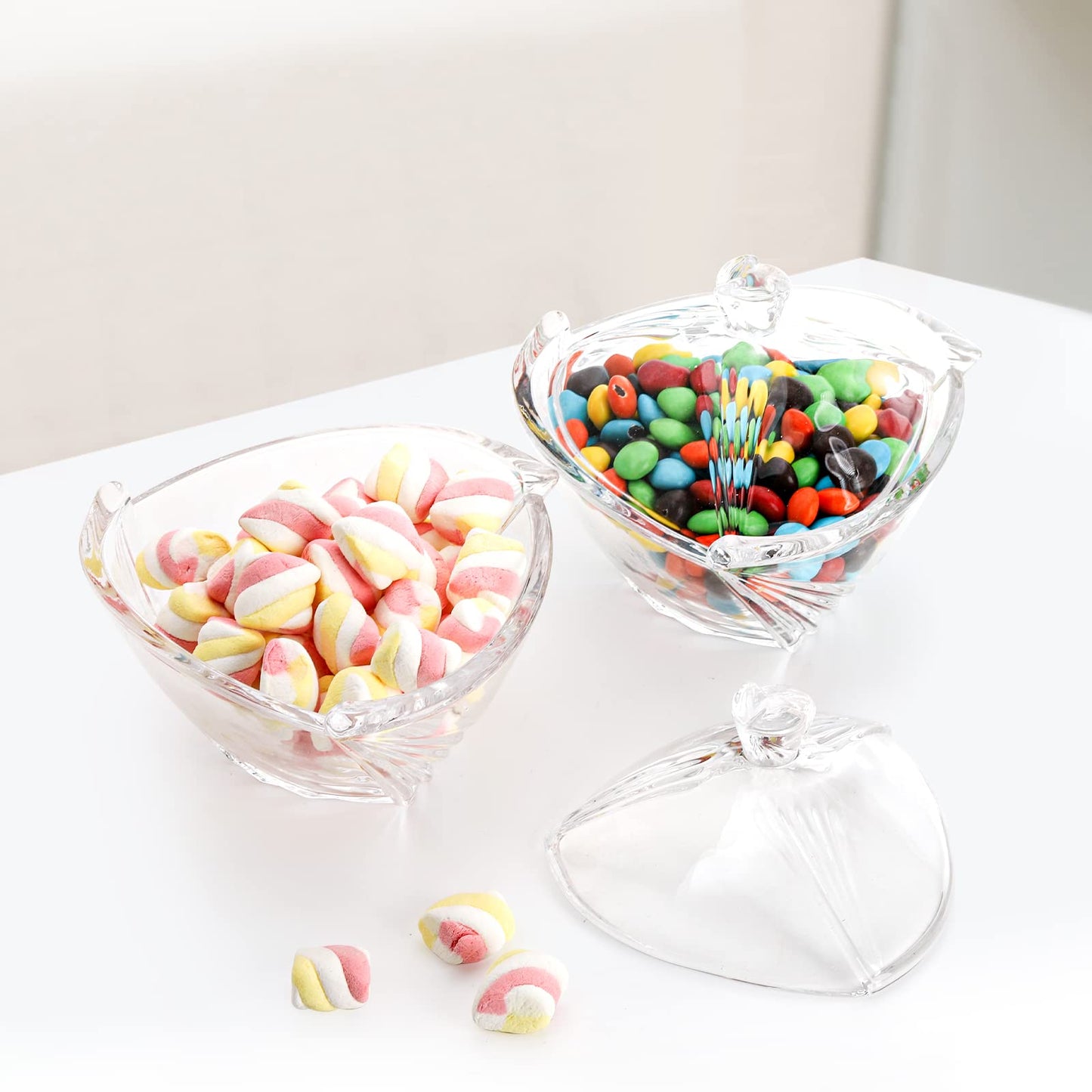 SOUJOY 2 Pack Glass Dish With Lid, Clear Covered Candy Bowl, Retro European Jar for Home Kitchen Office Table Halloween