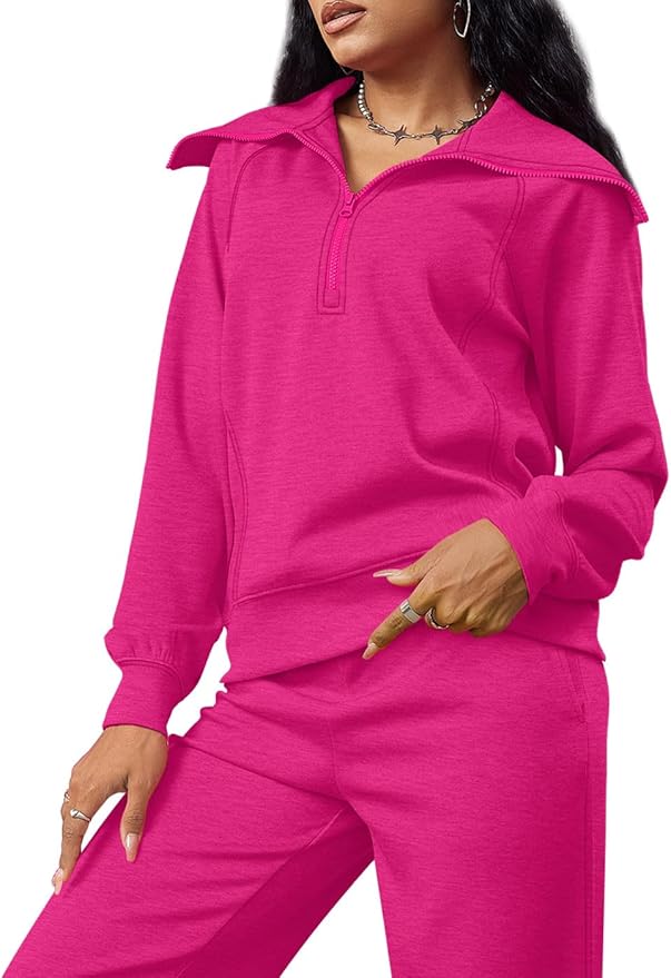 XIEERDUO Lounge Sets For Women 2025 Half Zip Sweatshirt And Wide Leg Sweatpant 2 Piece Outfits Sweatsuit Tracksuit