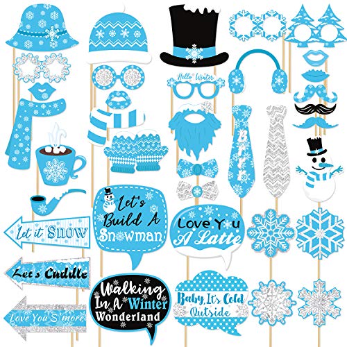 Snowflake Photo Booth Props 38 Pcs Frozen Party Decorations Winter Wonderland Party Favor for Holiday Party Christmas Part...