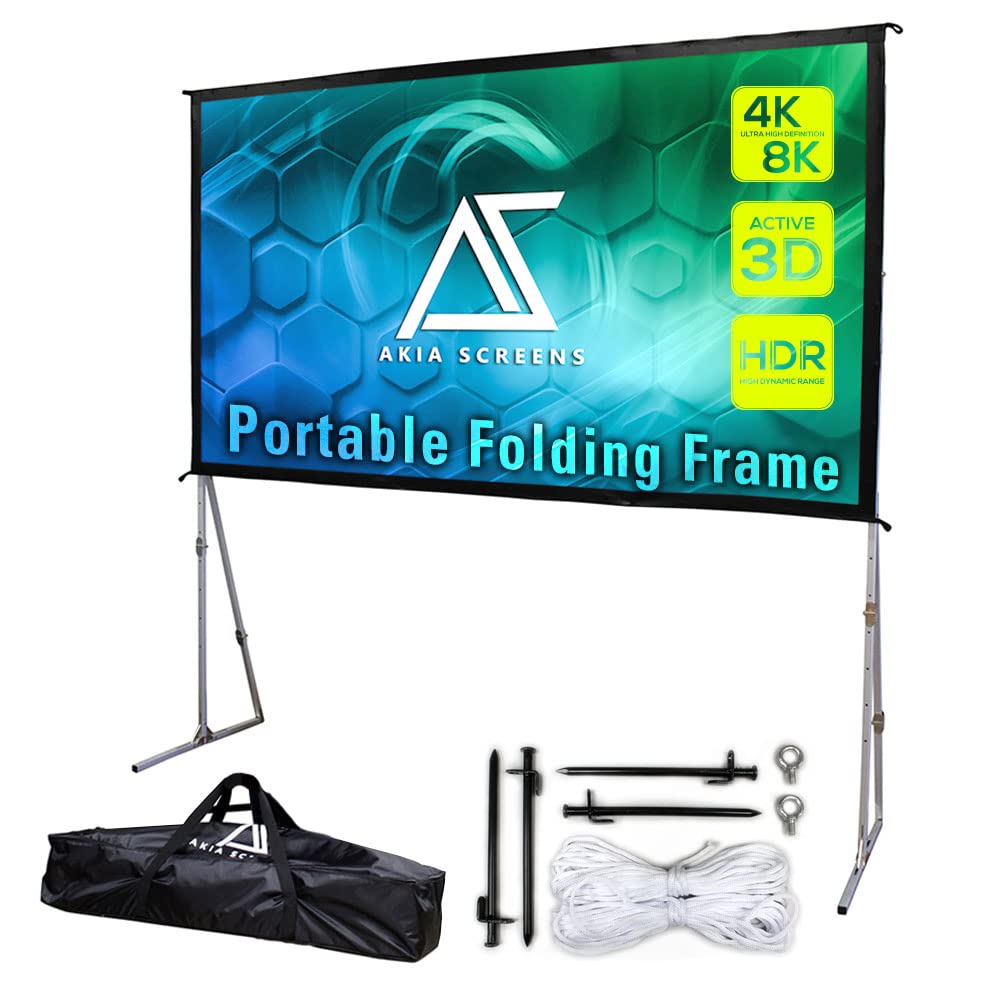 Akia 145 Inch Projector Screen with Stand and Carry Bag for Indoor & Outdoor Use – Portable Backyard Movie Display for 4K Ultra HD Viewing, Foldable Cinema Frame with Adjustable Support – AK-OS145H1.