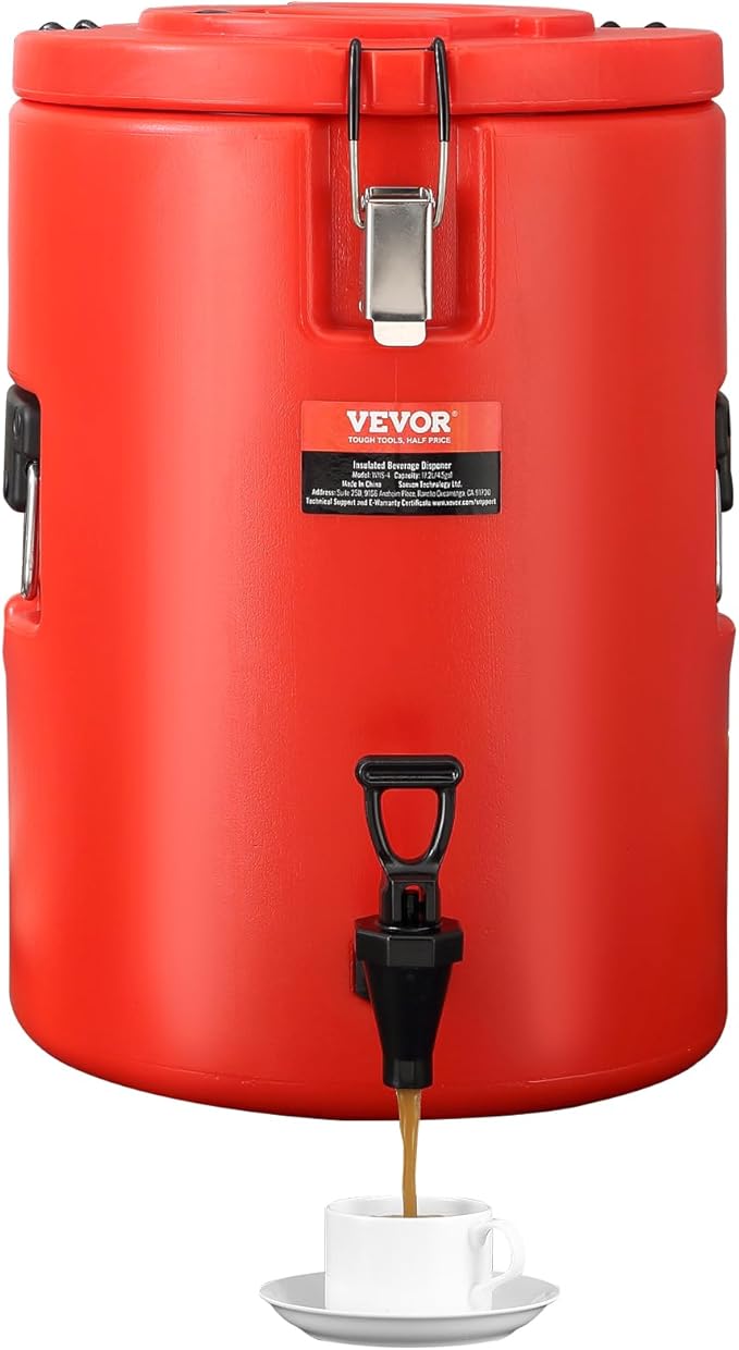 VEVOR Stainless Steel Insulated Beverage Dispenser, 4.5 Gallon 17.2 Liter, Thermal Hot and Cold Drink Server Dispenser wit...