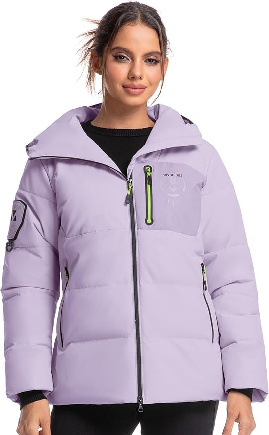 Jsslaik Women's Insulated Jacket Windproof Waterproof Thermal Hooded Ski Snowboard Coat with Multiple Pockets