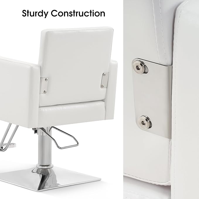 BarberPub Classic Salon Chair for Hair Stylist,Hydraulic Barber Styling Chair,Beauty Salon Spa Equipment 8818 (White)