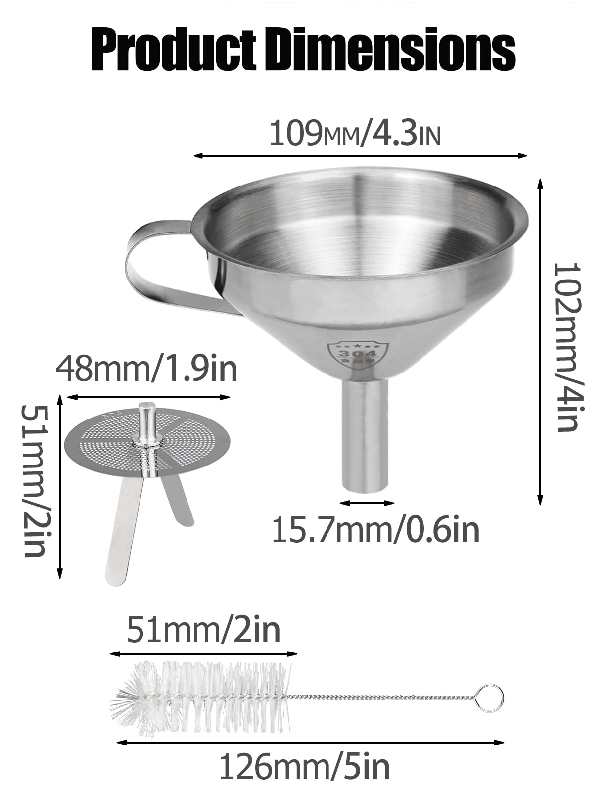Gnellkoor Resin Funnel, Resin Filter Funnel with Strainer 3D Printer Stainless Steel Funnels for Filtering and Recycling UV SLA/DLP/LCD Photosensitive Resins, with Cleaning Brush
