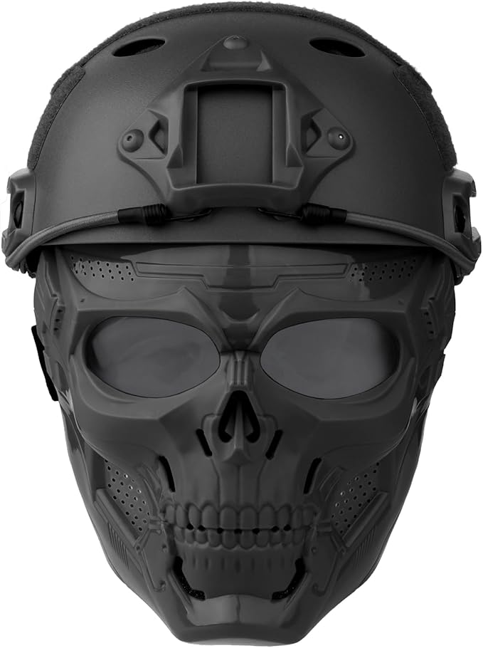 VPZENAR Airsoft Helmet and Mask, Full Face Mask with Detachable Goggles, Paintball Black Helmet with NVG Mount and Side Ra...