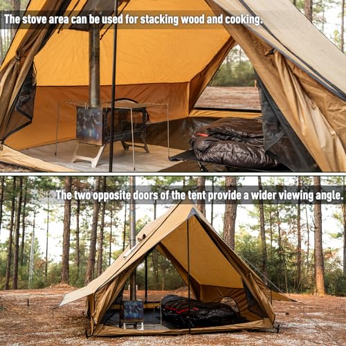 POMOLY Camping Hot Tent Cabin Tent, Chalet 70 Series Portable Wall Tents with Stove Jack and Two Poles for 2-3 Person Hiki...
