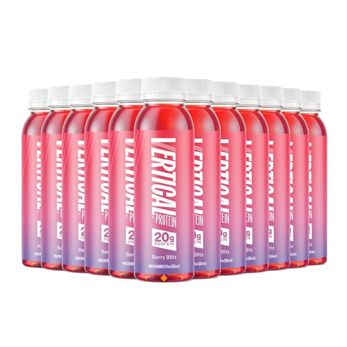 Vertical Protein Berry Blitz Ready to Drink Pack of 12, Low Calorie, Protein Water Drinks w/ 20g of Whey Isolate, Clear Nu...