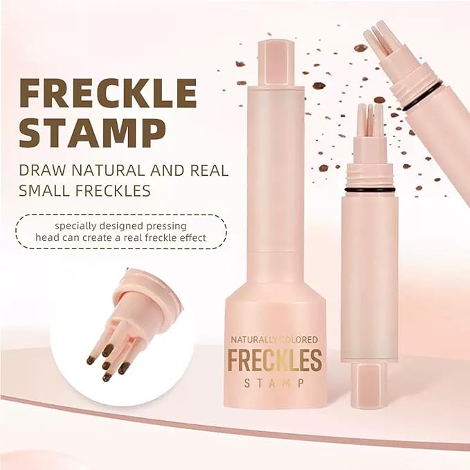 Freckle Stamp with 5 Point Precision Stamp Head, Natural Looking Faux Freckle Stamp Waterproof Fake Freckle Stamp Pen, High Pigment Long-Lasting Lifelike Sunkissed Pencil Tool Makeup (02# Medium)