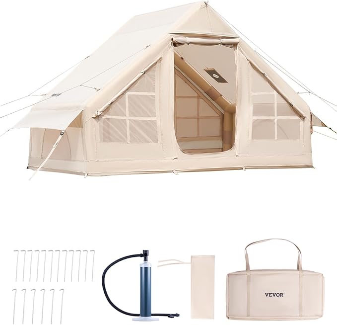 VEVOR Inflatable Tents for Camping, Easy Setup Blow up Tent with Hand Pump, 4 Season Glamping Tent with Stove Jack, Doors...
