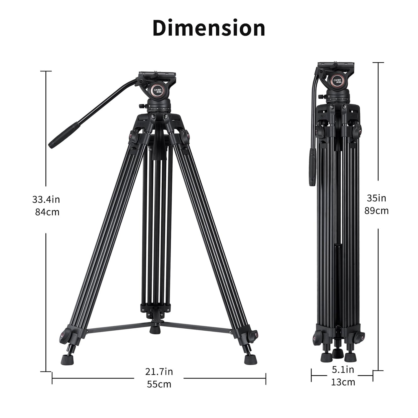 Cayer BV30L Video Tripod System, 72" Heavy Duty Aluminum Twin Tube Tripod with K3 Fluid Head, 75mm Flat Base, Max Load 13.2lbs, for DSLR Cameras, Camcorders, Includes 2 Quick Release Plates