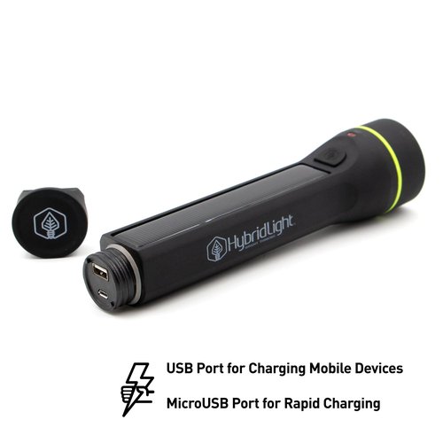 HYBRIDLIGHT Journey 1000 Solar LED Waterproof Flashlight with Micro USB Port, Black