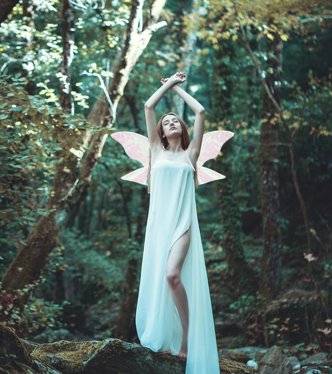 ALIBBON Fairy Wings White Transparent Fairy Wings Costume for Women, Butterfly Wings Princess Angel Elf Dress Up Accessories for Halloween Xmas Party Cosplay Costume Holiday Decorations