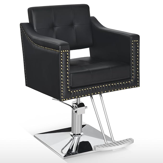 BarberPub Salon Chair for Hair Stylist, Hydraulic Barber Styling Chair, Beauty Spa Equipment 8813 (6" Seat Height Adjustment) (Black)
