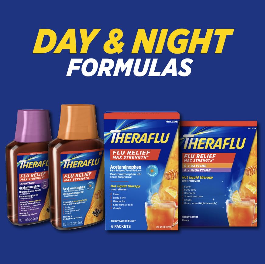 Theraflu Max Strength Daytime & Nighttime Flu Symptom Relief Honey Lemon Flavor Powder & Daytime Flu Symptom Relief Honey Lemon Powder, 6 Daytime + 6 Nighttime, & 6 Honey Lemon Flavor Powder Packets