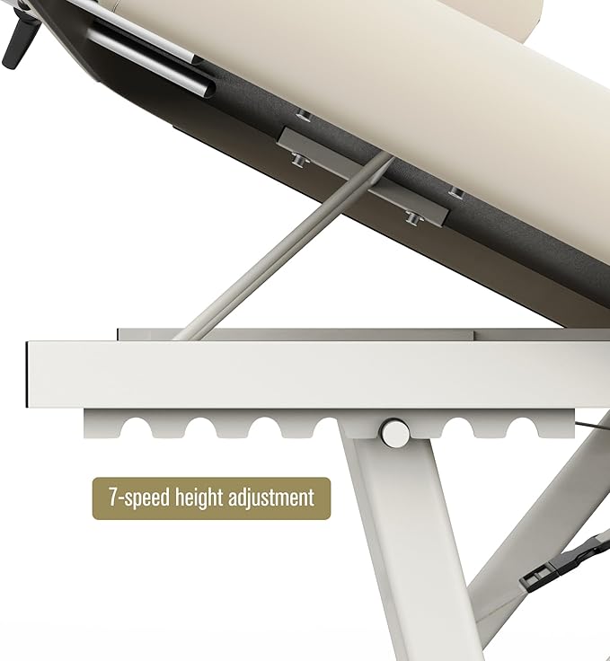 pouseayar Adjustable Massage Table with Face Pillow & Headrest, Sturdy and Solid, Silent and Easy to Adjust - Adjustable Backrest, Electric Leg Lifting, Beige Gray