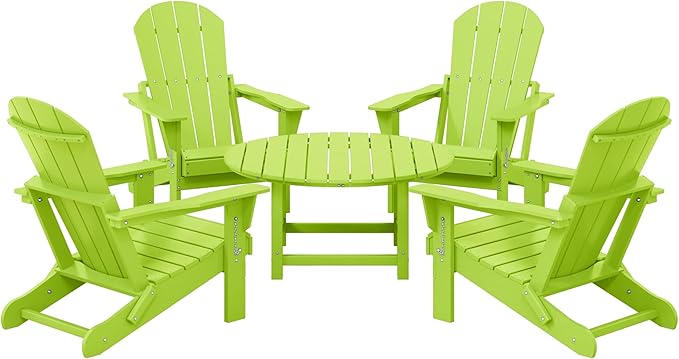 Costaelm Patio Conversation Set, 5 Piece Balcony Furniture, Small Patio Firepit Furniture Outdoor Adirondack Round Coffee Table and Chair for Backyard Lawn Porch Pool Garden, Lime
