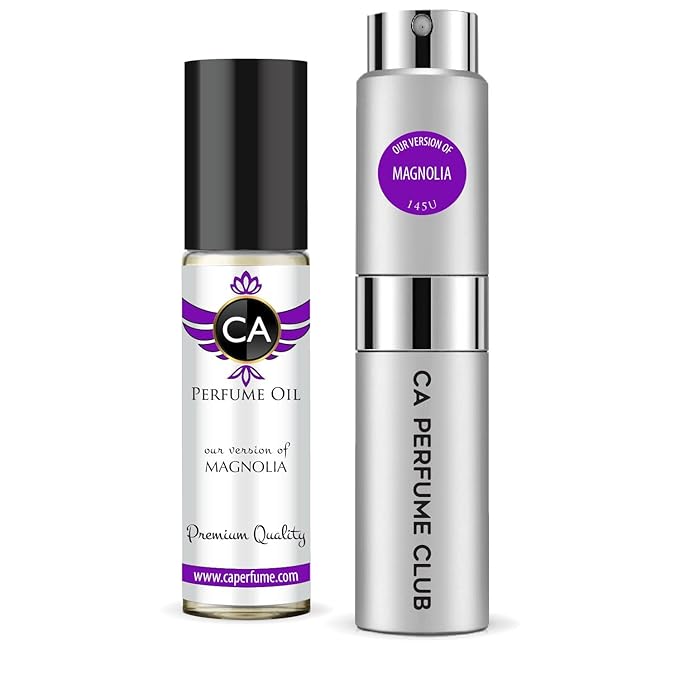 CA Perfume Duo Impression of Magnolia For Women And Men Perfume Layering Set Long Lasting Travel Size EDP + Body Oil Roll-On Bottle 0.27 Fl Oz+0.33 Fl Oz