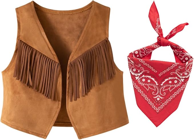 LXKIKMM Western Cowboy Style Costume Kids' Vest & Bandana Set