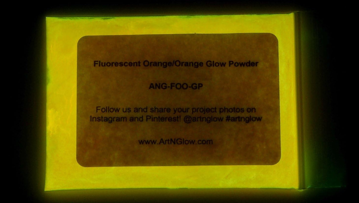 Glow in The Dark Pigment Powder - Neutral and Fluorescent Color for Art Painting, Fine Art, Nail Art Paint, and DIY Crafts - Long Lasting, 10+ Color Options - Fluorescent Orange - (60 Grams/ 2.12 oz)
