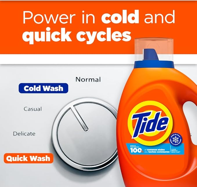 Tide Laundry Detergent Liquid, Clean Breeze Scent, 64 Loads, 80 fl oz, Works on 100% of Common Stains