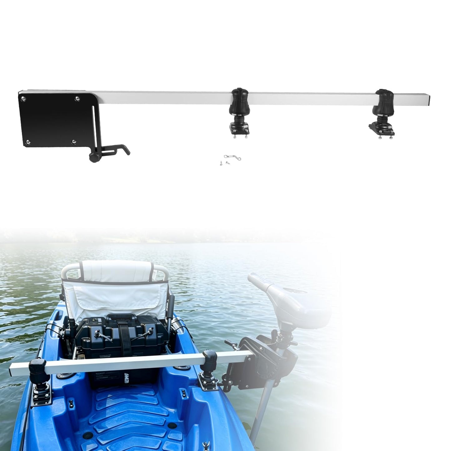 Universal Kayak Trolling Motor Mount Kit, 46.6 Inch Adjustable Heavy Duty Aluminum Crossbar Bracket, Transom Clamp On Electric Motor Mount for Minn Kota MotorGuide Newport up to 60 lbs Thrust