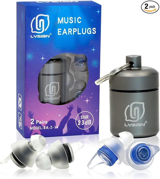LYSIAN High Fidelity Concert Ear Plugs for Music- 2 Pairs Reusable Musicians Earplugs for Noise Cancelling, Concert Festiv...