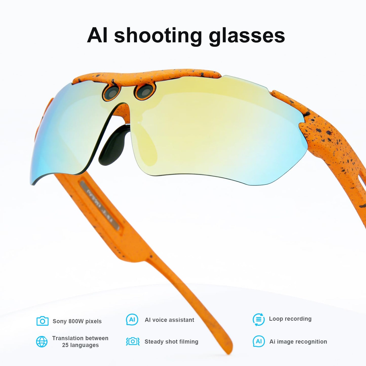 XTUOSHP 2026 AI Smart Cycling Glasses with Anti-Shake 8MP Camera,Sports Bluetooth Camera Sunglasses with Translation, AI Assistant,Object Recognition, Conferences Recording, IP64 Waterproof