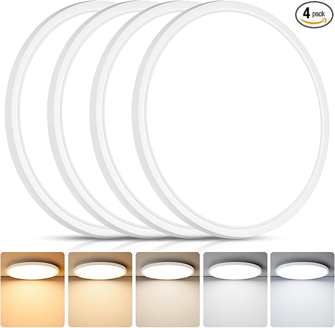 Brightever 4Pack LED Flush Mount Ceiling Light Fixture, 12 Inch 24W, Super Slim 0.67 Inch, 3200LM, Dimmable & 2700K-6500K ...
