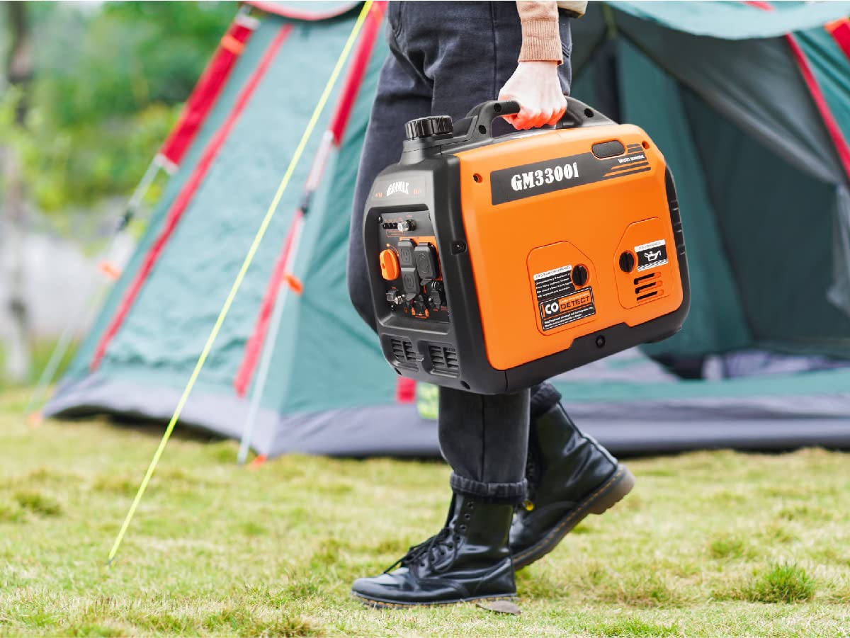 GENMAX Portable Generator，3300W Ultra-Quiet Gas Engine, EPA Compliant, Eco-Mode Feature, Ultra Lightweight for Backup Home Use & Camping (GM3300i)