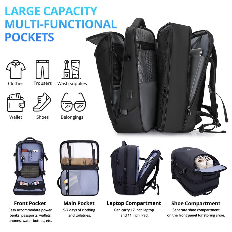 JLTDS Travel Backpack for Men 50L Expandable Flight Approved Carry on Backpacks Luggage for Travel Water Resistant 17.3 in...