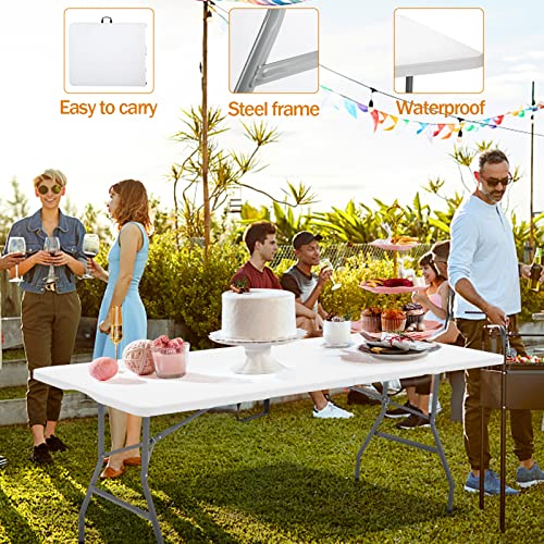 ANJONG ANJ 6FT Dining Table, Foldable Plastic Utility Table, Indoor Outdoor Camping, Picnics and Parties, White, Load Capa...