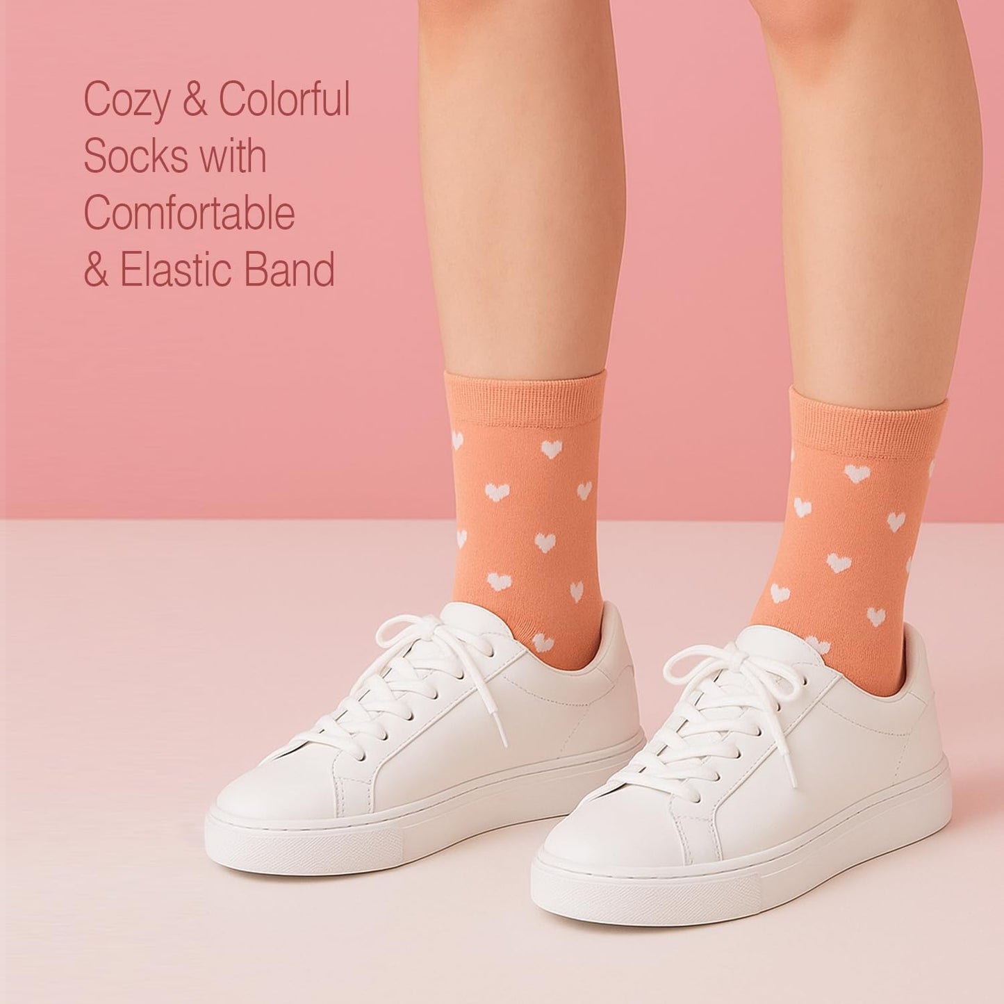 LAVIENTOES Women’s Cute Heart Pattern Crew Socks – 3 Pairs Colorful Novelty Gift Set – Soft Cotton Cozy Socks for Casual Wear