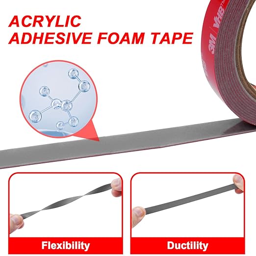 Double Sided Tape Heavy Duty, 9.85FT x 0.4IN Multipurpose Waterproof Mounting Foam Tape, Strong Adhesive Tape for Car, Wall, LED Strip Light, Home/Office Decor, Made of 3M VHB Tape.