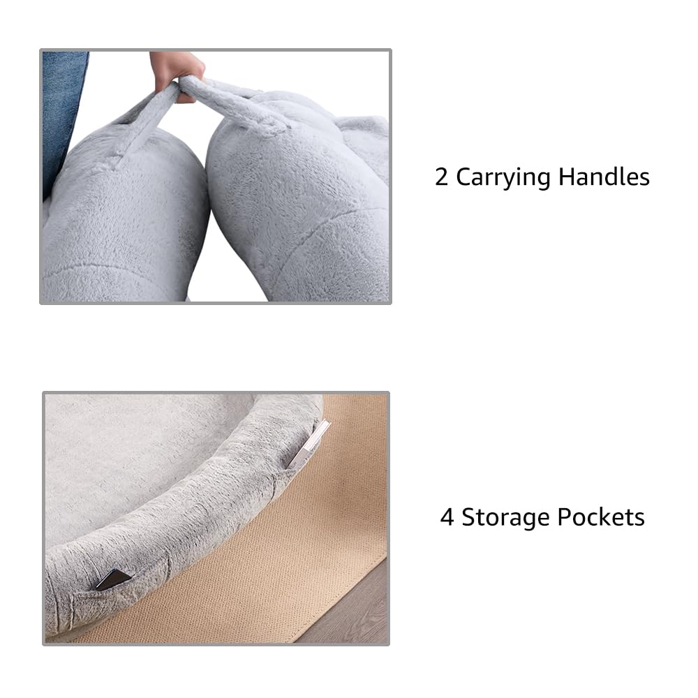 beeNbkks Human Dog Bed for Adult, Giant Extra Large Memory Foam Human Size Pet Bed for People, Fluffy Plush Dog Bed for Human with Storage Pocket Washable Cover Portable Handle Non-Slip Bottom