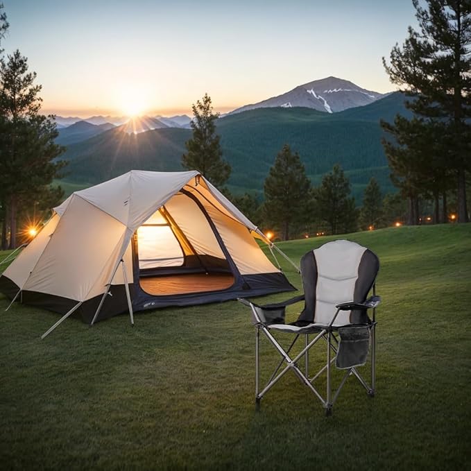 Foristrail Camping Chair Oversized Folding Outdoor Camping Chair with Cooler Bag, Cup Holder & Waterproof Phone Case, Portable for Hiking/Beach,500LB (Black & Light Gray)