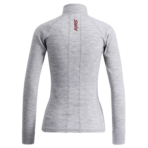 Swix Women's Winter Sports Cross-Country Skiing Training Warm Lightweight Race X Merino Half Zip Baselayer, Light Grey Melange Red, Medium