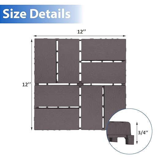 12 PCS 12x12 Inch Interlocking Deck Tiles - Waterproof All-Weather Outdoor Patio Flooring for Pool, Balcony, Backyard, Porch & Garden, Coffee