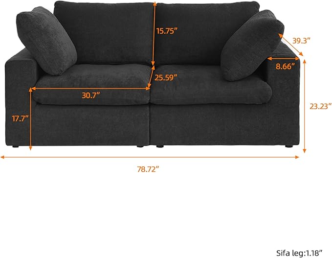 WJShome Love Seat Sofas,80.3" Down Filled Modular Sectional Sofas for Living Room,Cushion Covers Removable, Customizable Modular Sectional Couch for Apartment(Black)