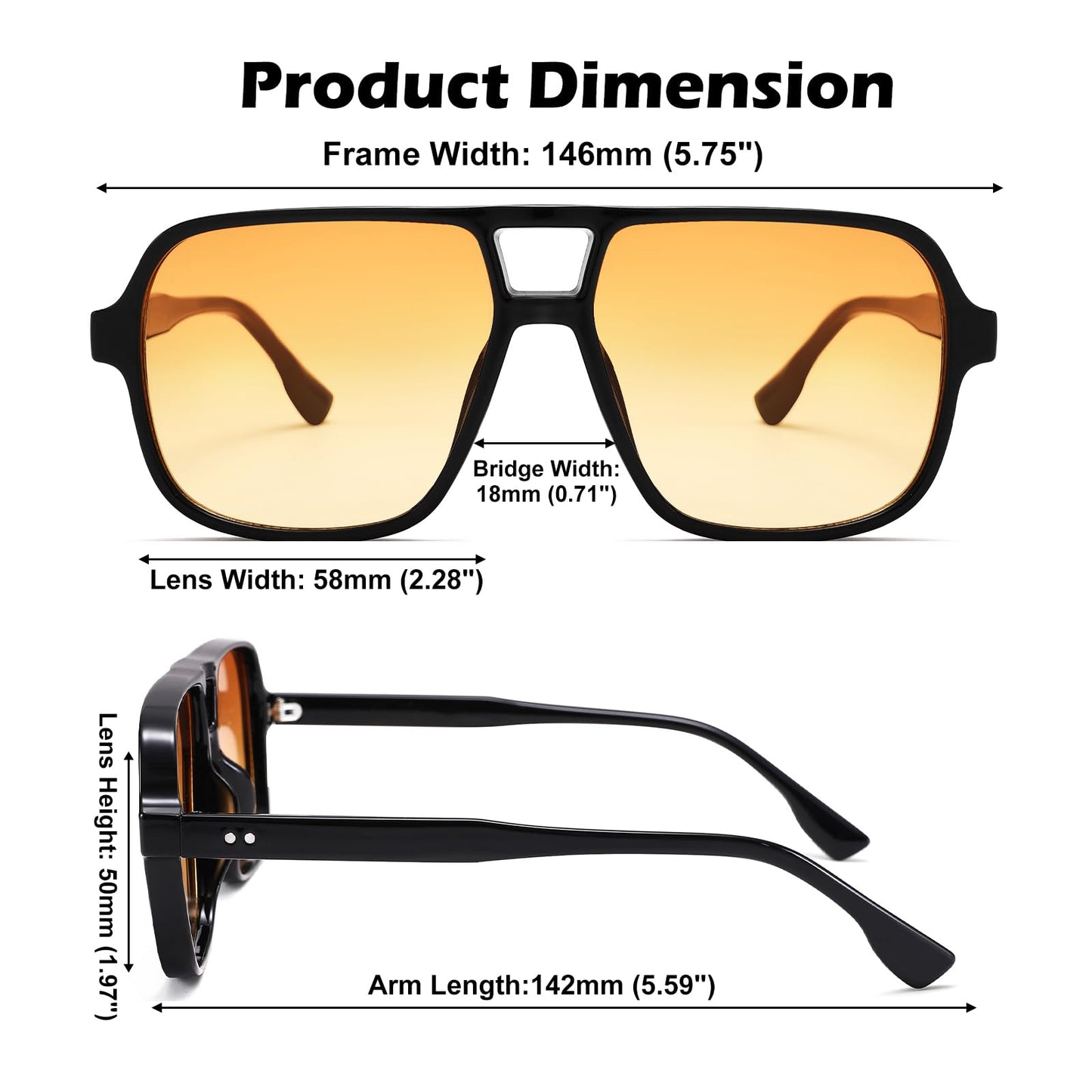 GLARDEFE Oversized Aviator Sunglasses for Women Men - Retro 70s Square Shades Sun Glasses(Black/Gradient Orange + Green/Gradient Orange + Black/Gradient Grey)