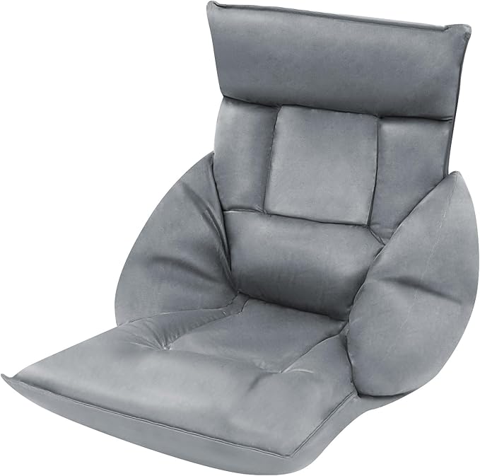 Floor Chair with Back Support, Folding Sofa Chair with 5 Adjustable Position, Cozy Tatami Human Bed with 5 Adjustable Positions for Living Room, Bedroom, Grey
