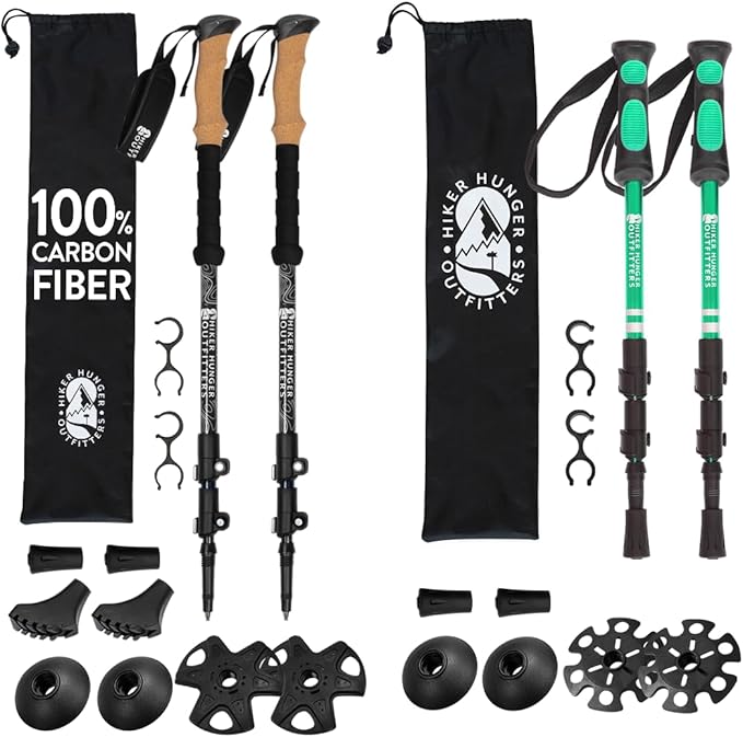 Lightweight Collapsible Trekking Poles for Kids (Teal) & Carbon Fiber Aluminum Walking Sticks with Cork Grips (Black) with...