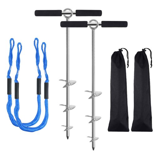 Sand Anchor for Boat 36",2 Pack Chromium-Plated Steel Beach Anchor Boat Sand Anchor with Bungee Dock Line to Hold Watercraft Secure,Kayak ect.Apply to the Sandbar Anchor or Shallow Water Anchor