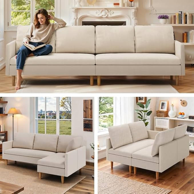 Gizoon 4-Seat Sectional Couch, Convertible Sofa Bed, 79.1'' L-Shape Sofa Bed, with Comfortable Fabric, Deeper Seat, Comfy Seat Cushion, for Living Room, Apartments, Office, Beige