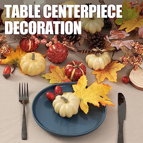 Artgar Pumpkin Decor Set, 23 PCS Fall Harvest Decorations Including Mini Pumpkins, Acorns, Pinecones, Berries, Maple Leave...