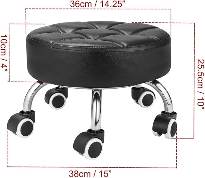 Kaleurrier Low Height Rolling Stool - Heavy Duty Short Stool Chair with Wheels Low to Ground - Small Roller Seat Stools for Home Office Kitchen Repair Shop Pedicure Garage Library Studio Black