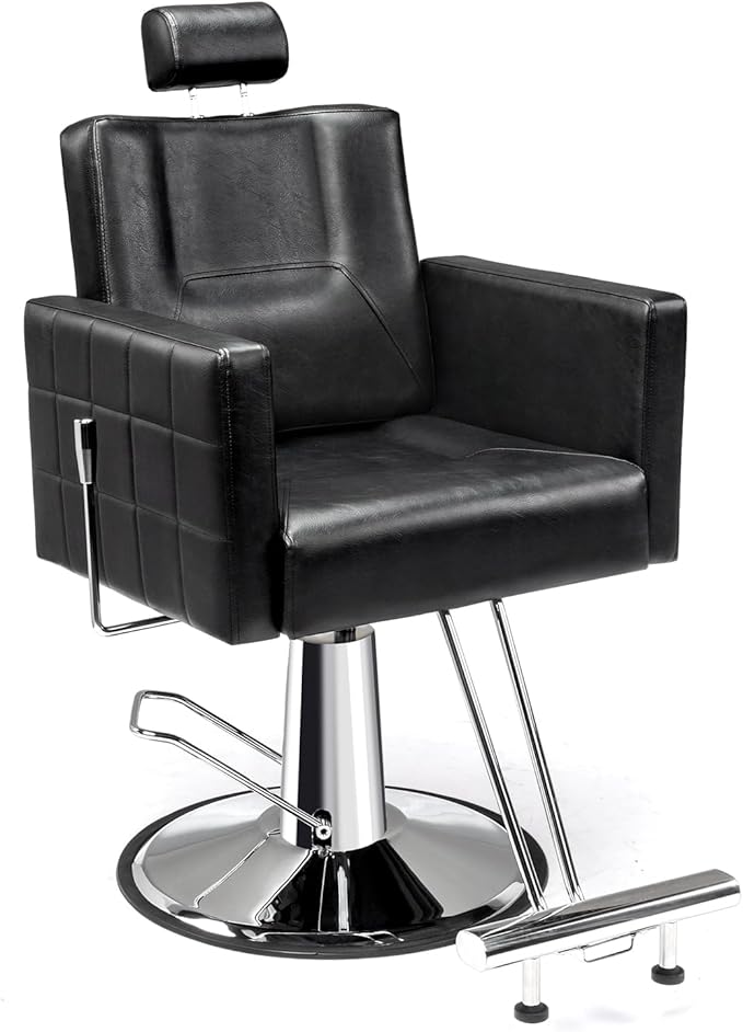 OmySalon Hydraulic Barber Chair Heavy Duty, Salon Chair for Hair Stylist All Purpose, Reclining Hair Salon Chair for Braiding Shampoo Facial Waxing Beauty Spa, 360 Degree Swivel, Black