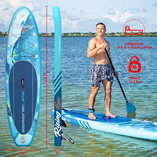 SereneLife Inflatable Stand Up Paddle Board (6 Inches Thick) with Premium SUP Accessories & Carry Bag | Wide Stance & O'Ne...