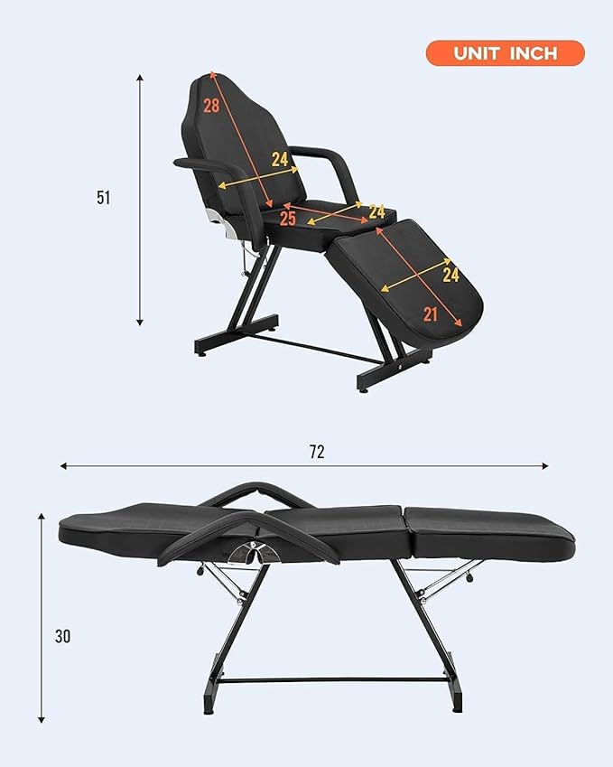 PayLessHere Multipurpose Tattoo Chair 72" L 24" W Massage Bed with Hydraulic Stool Beauty Bed Table Salon Chair for Professional Massage Facial Lash Beauty Spa Treatment