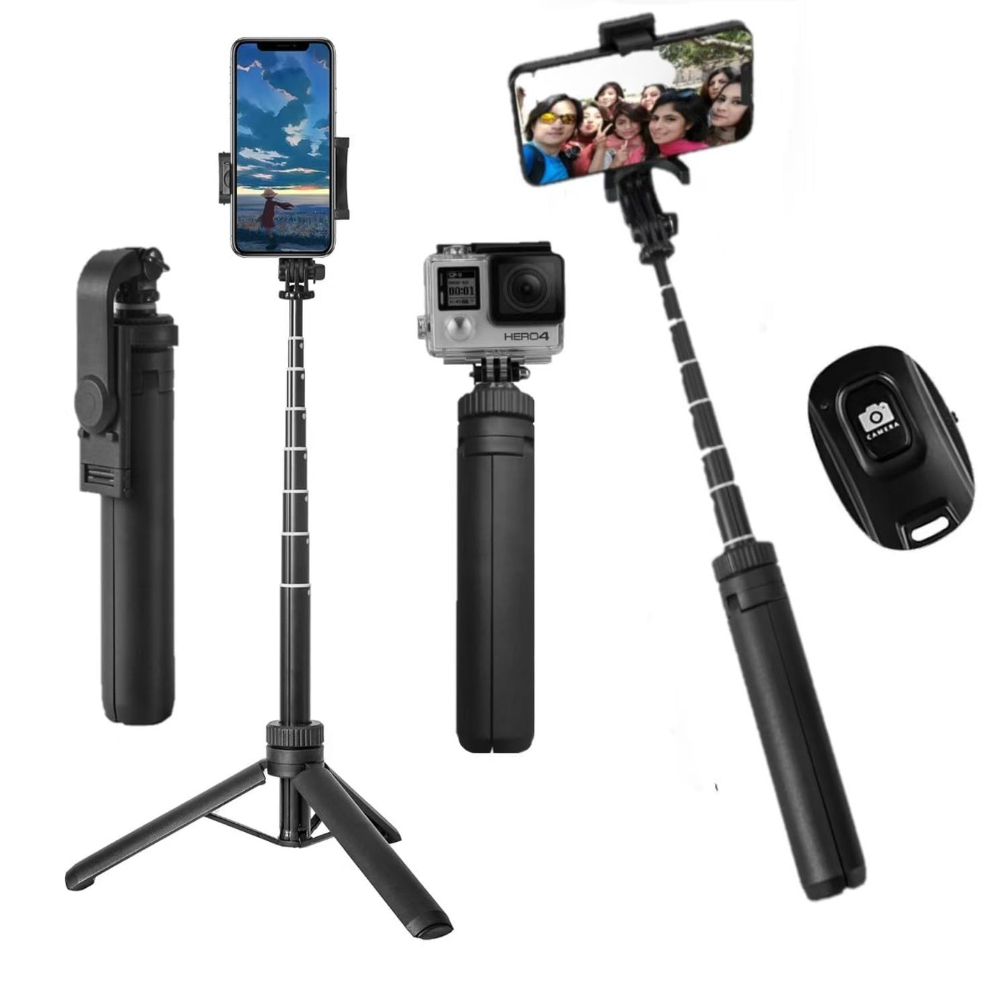 Tripod For Iphone & Camera, Portable Phone Tripod With Remote Control And Rotate Phone Stand, Selfie Stick For Iphone/Gopro And